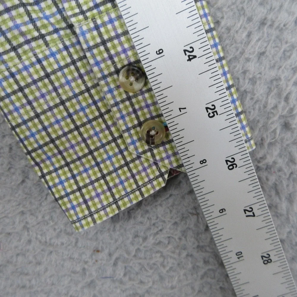 Vintage Alexander Julian Check Shirt Men L Green Plaid Flip Cuff Y2K Cotton 2002